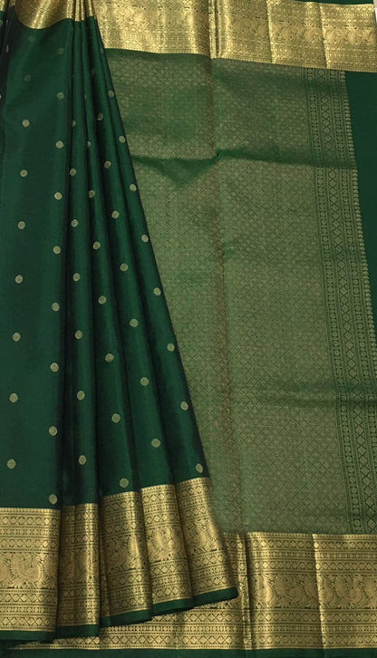 Ethically made Green Pure Silk Saree - Handloom Kanjeevaram
