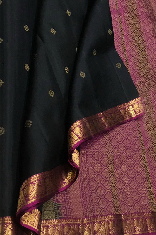 Black Handloom Kanjeevaram Pure Silk Saree