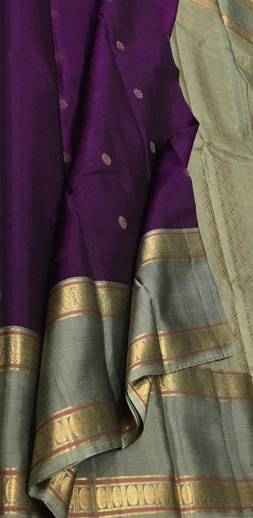 Exquisite Purple Handloom Kanjeevaram Pure Silk Saree - Luxurion World