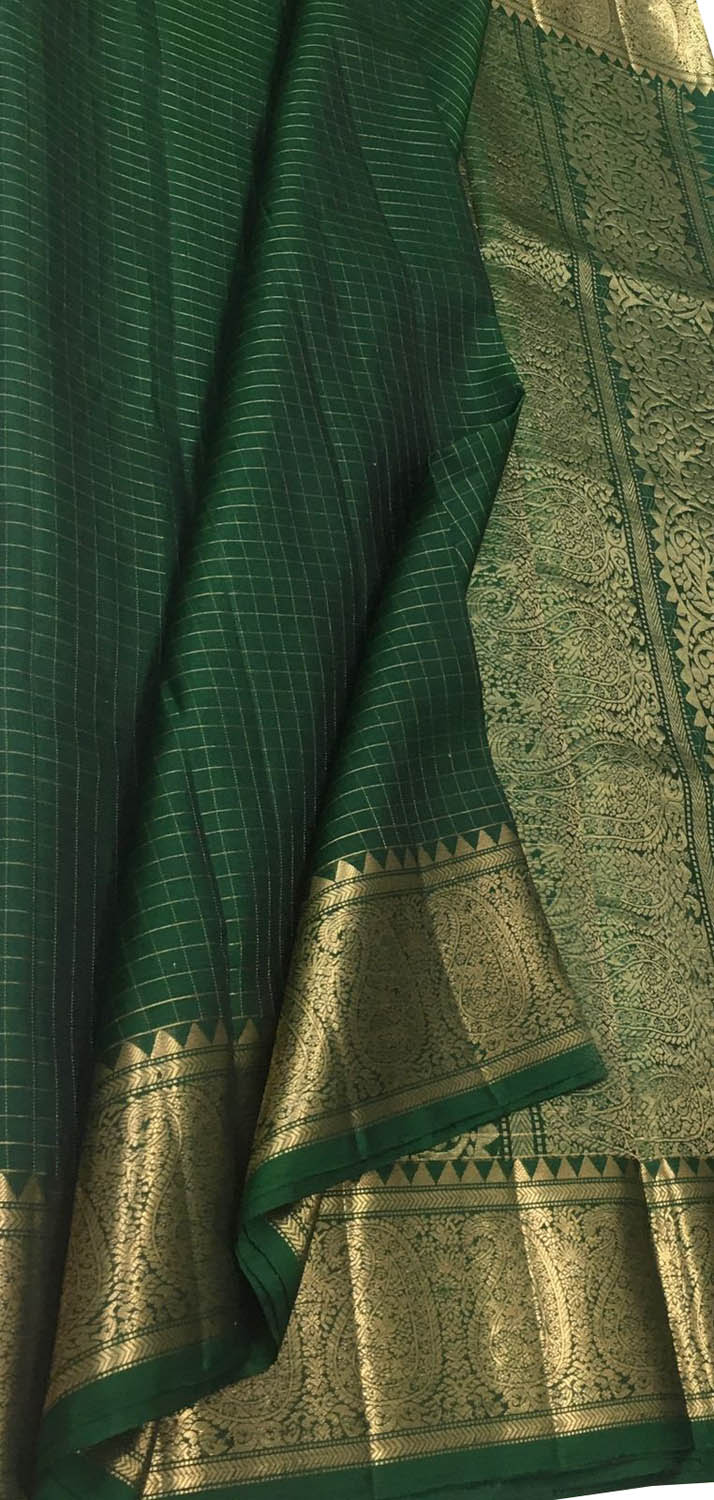 Ethically made Green Pure Silk Saree Handloom Kanjeevaram - Luxurion World
