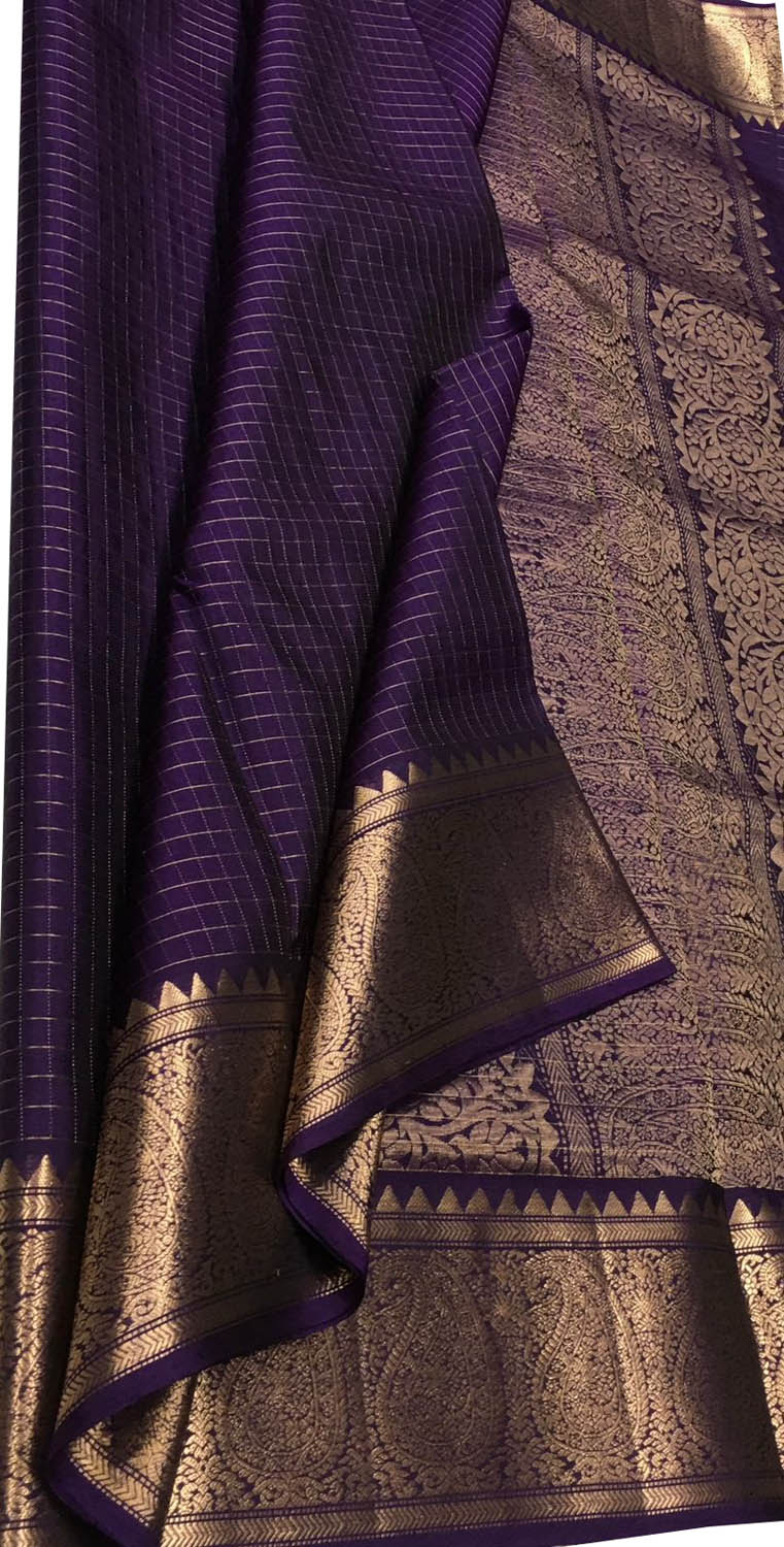 Exquisite Purple Handloom Kanjeevaram Silk Saree - Luxurion World