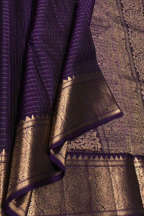 Exquisite Purple Handloom Kanjeevaram Silk Saree - Luxurion World