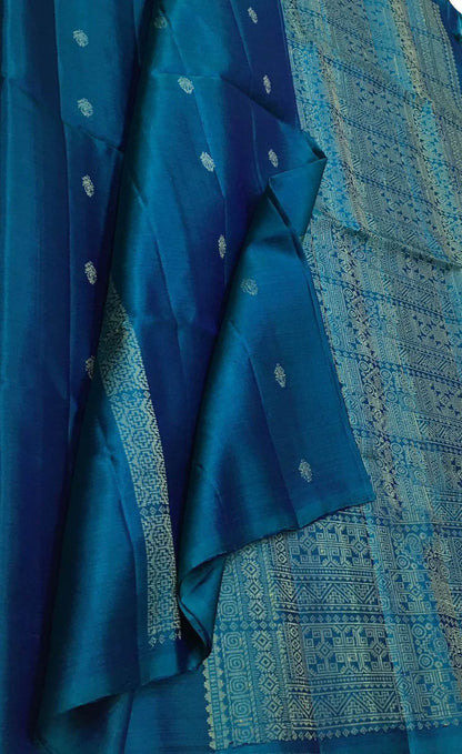 Blue Handloom Kanjeevaram Pure Silk Saree - Luxurion World
