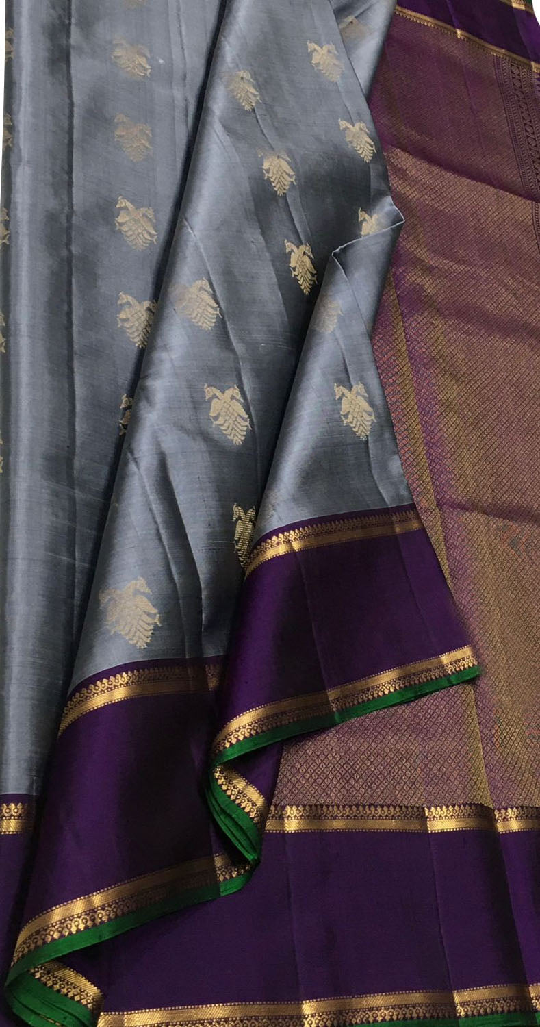Elegant Grey Handloom Kanjeevaram Silk Saree - Luxurion World