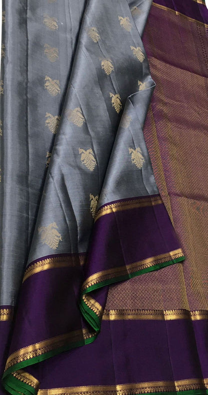 Elegant Grey Handloom Kanjeevaram Silk Saree - Luxurion World