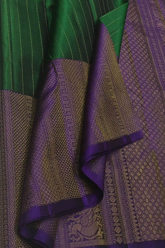 Green Handloom Kanjeevaram Pure Silk Saree - Luxurion World
