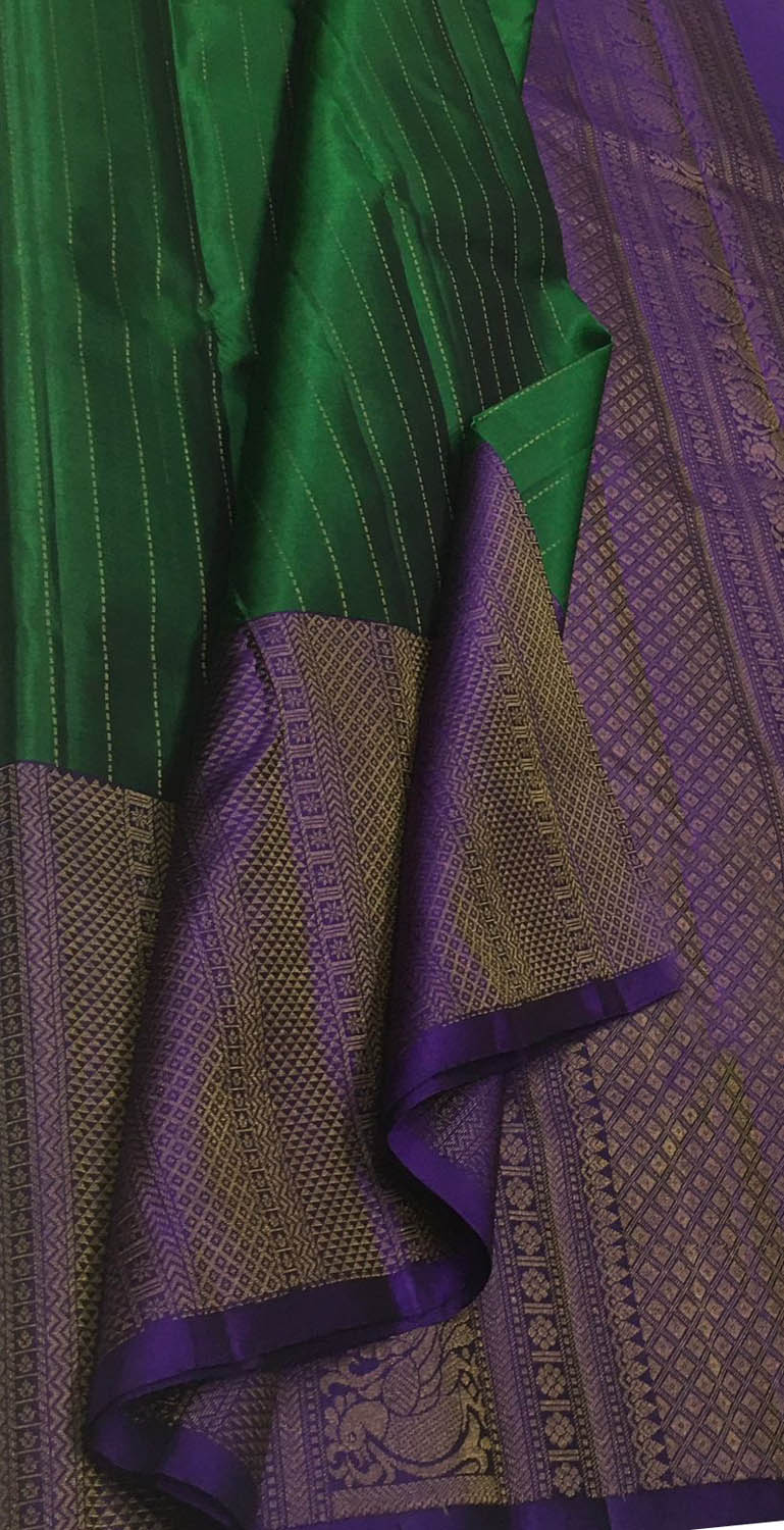 Green Handloom Kanjeevaram Pure Silk Saree - Luxurion World