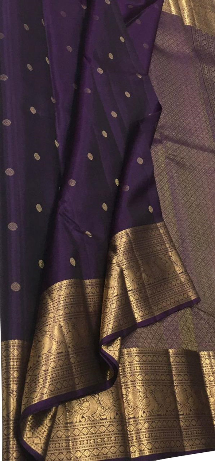Exquisite Purple Handloom Kanjeevaram Pure Silk Saree - Luxurion World