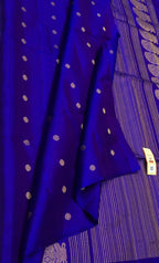 Blue Handloom Kanjeevaram Pure Silk Saree - Luxurion World