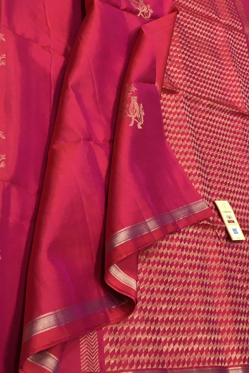 Exquisite Pink Handloom Kanjeevaram Pure Silk Saree - Luxurion World