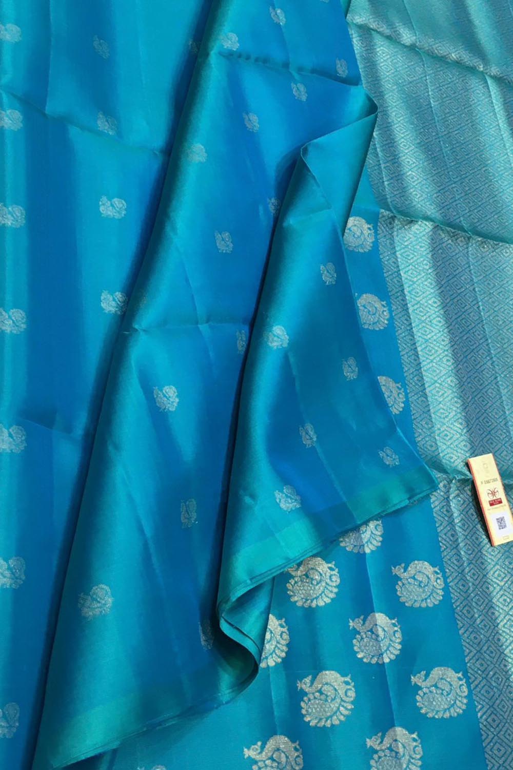 Blue Handloom Kanjeevaram Pure Silk Saree - Luxurion World