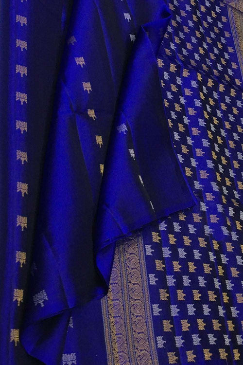 Blue Handloom Kanjeevaram Pure Silk Saree - Luxurion World