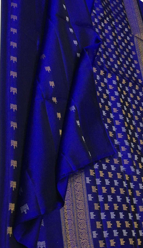Blue Handloom Kanjeevaram Pure Silk Saree - Luxurion World