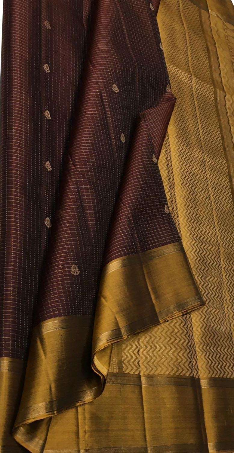 Brown Handloom Kanjeevaram Pure Silk Saree - Elegant and Luxurious - Luxurion World