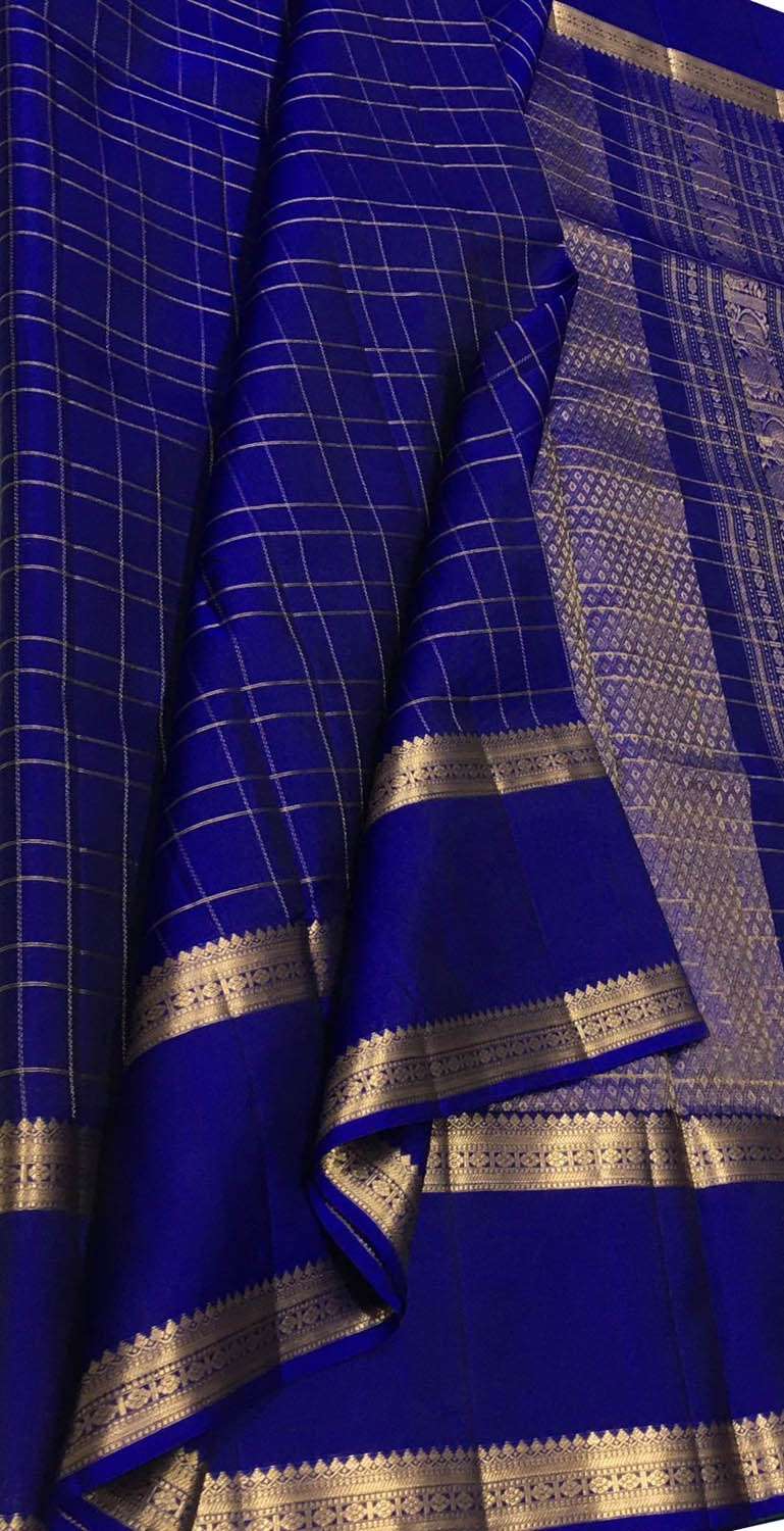 Blue Handloom Kanjeevaram Pure Silk Saree - Luxurion World