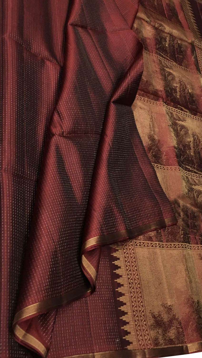 Exquisite Maroon Handloom Kanjeevaram Pure Silk Saree - Luxurion World
