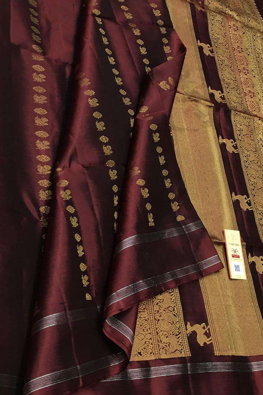 Brown Handloom Kanjeevaram Pure Silk Saree - Luxurion World