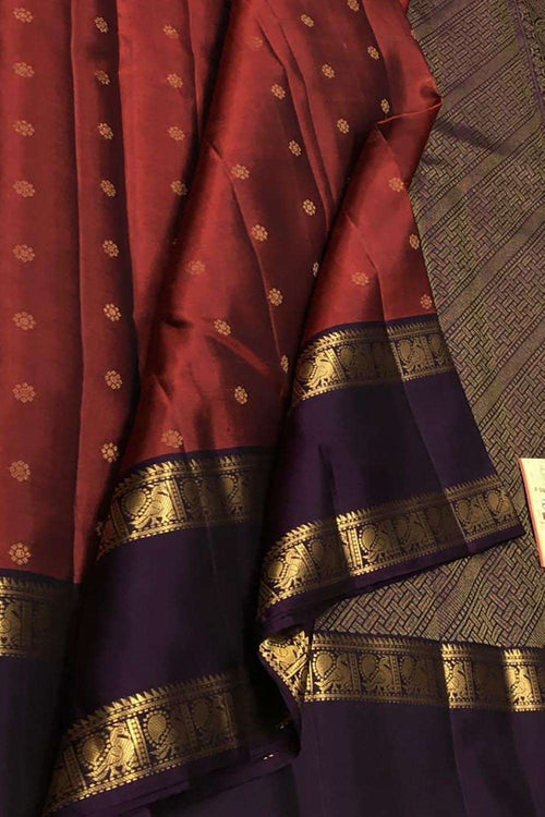Maroon Handloom Kanjeevaram Pure Silk Saree - Luxurion World