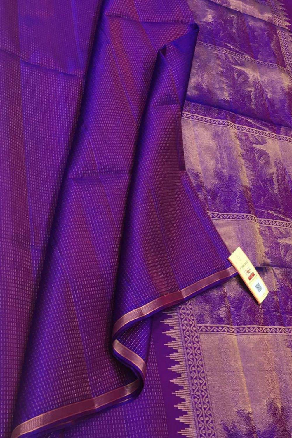Purple Handloom Kanjeevaram Pure Silk Saree - Luxurion World