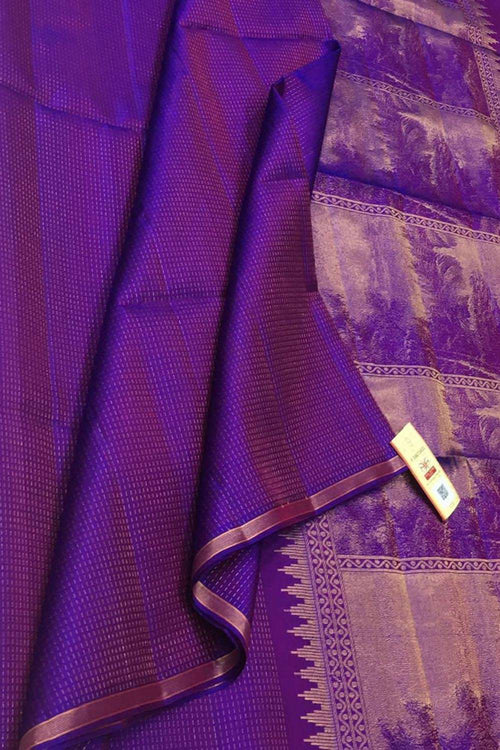 Purple Handloom Kanjeevaram Pure Silk Saree - Luxurion World