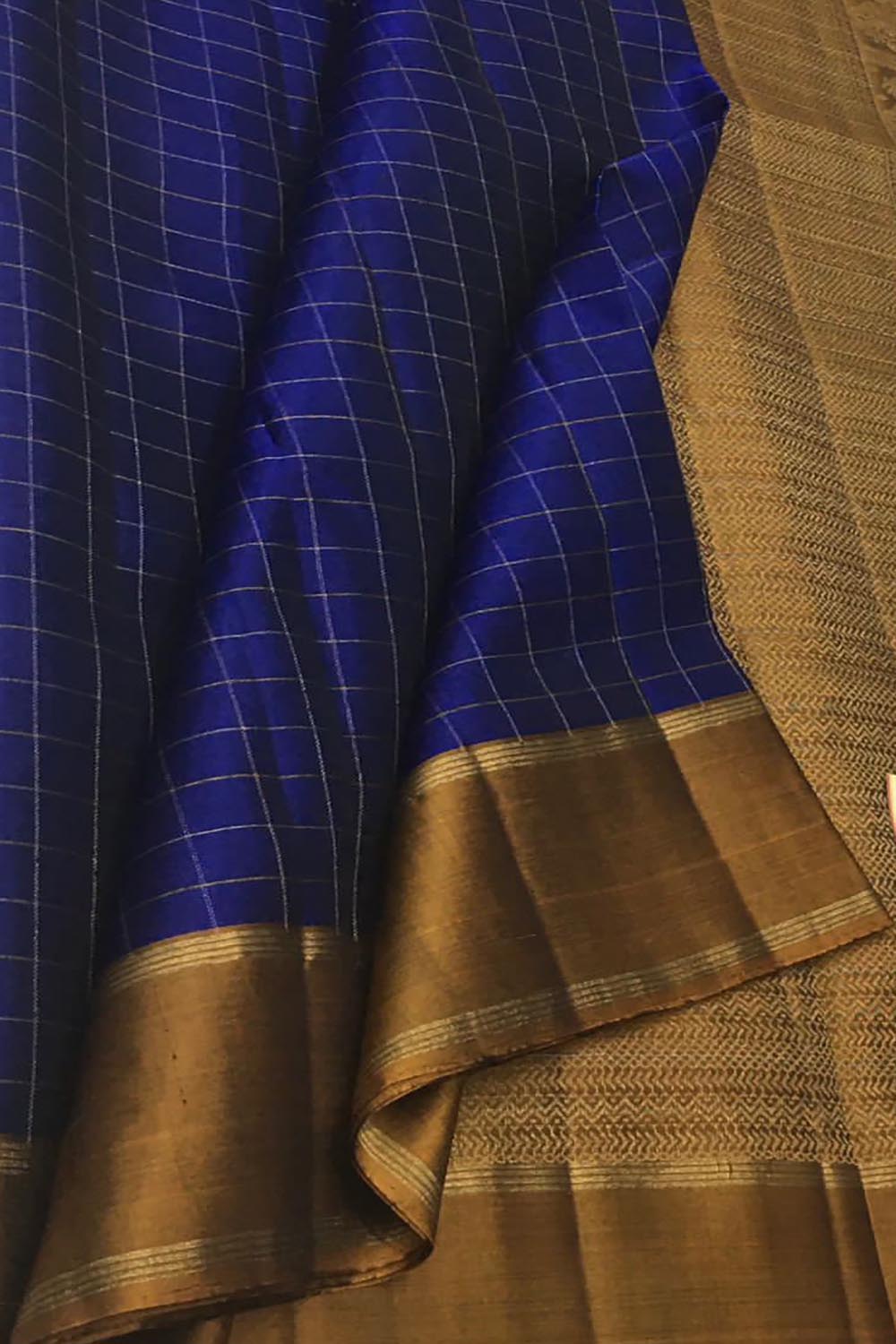 Blue Handloom Kanjeevaram Pure Silk Saree - Luxurion World
