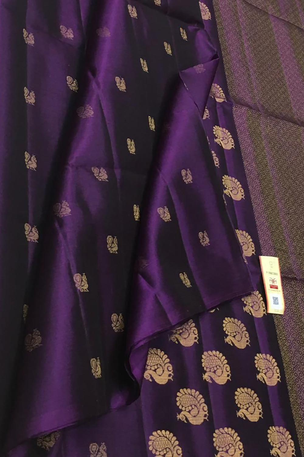 Purple Handloom Kanjeevaram Pure Silk Saree - Luxurion World
