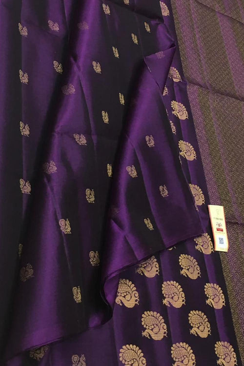 Purple Handloom Kanjeevaram Pure Silk Saree - Luxurion World