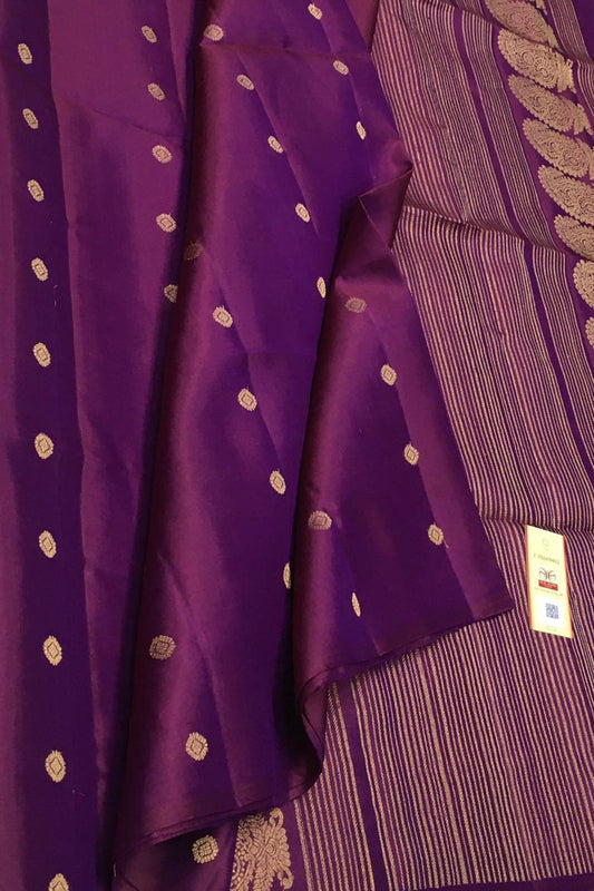 Exquisite Purple Handloom Kanjeevaram Pure Silk Saree - Luxurion World