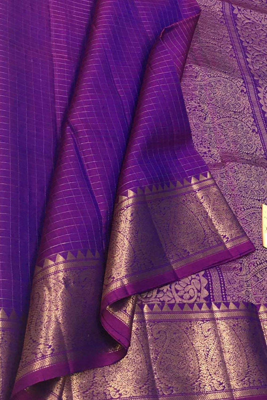 Exquisite Purple Handloom Kanjeevaram Pure Silk Saree - Luxurion World