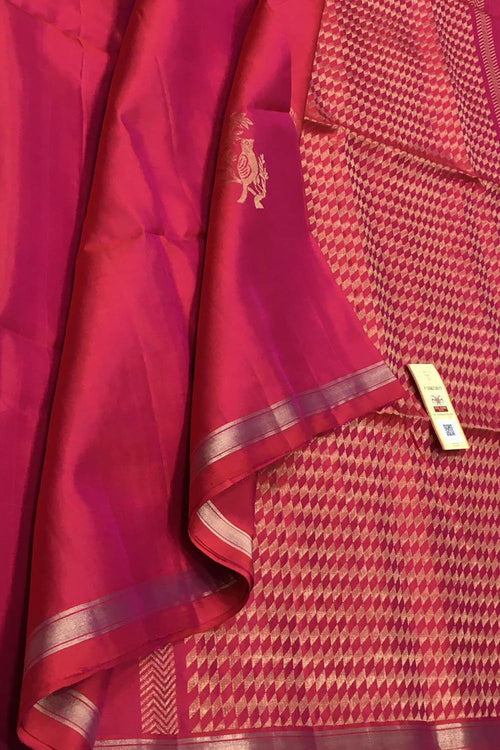 Exquisite Pink Handloom Kanjeevaram Pure Silk Saree - Luxurion World