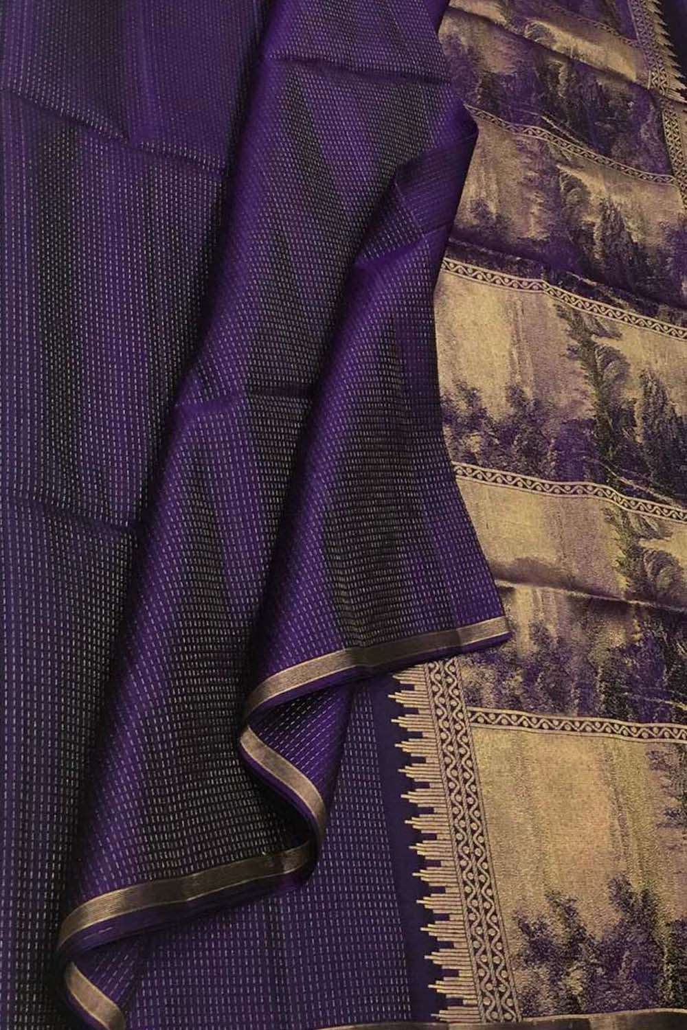 Exquisite Purple Handloom Kanjeevaram Silk Saree - Luxurion World