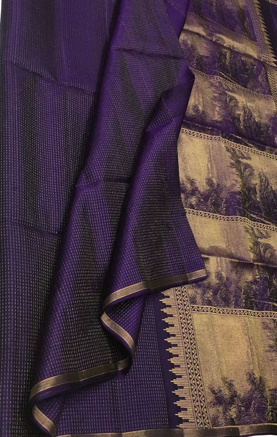 Exquisite Purple Handloom Kanjeevaram Silk Saree - Luxurion World