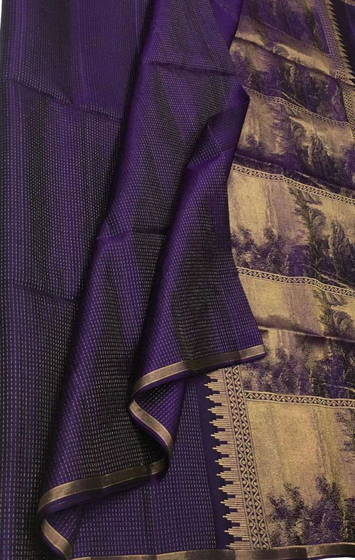 Exquisite Purple Handloom Kanjeevaram Silk Saree - Luxurion World