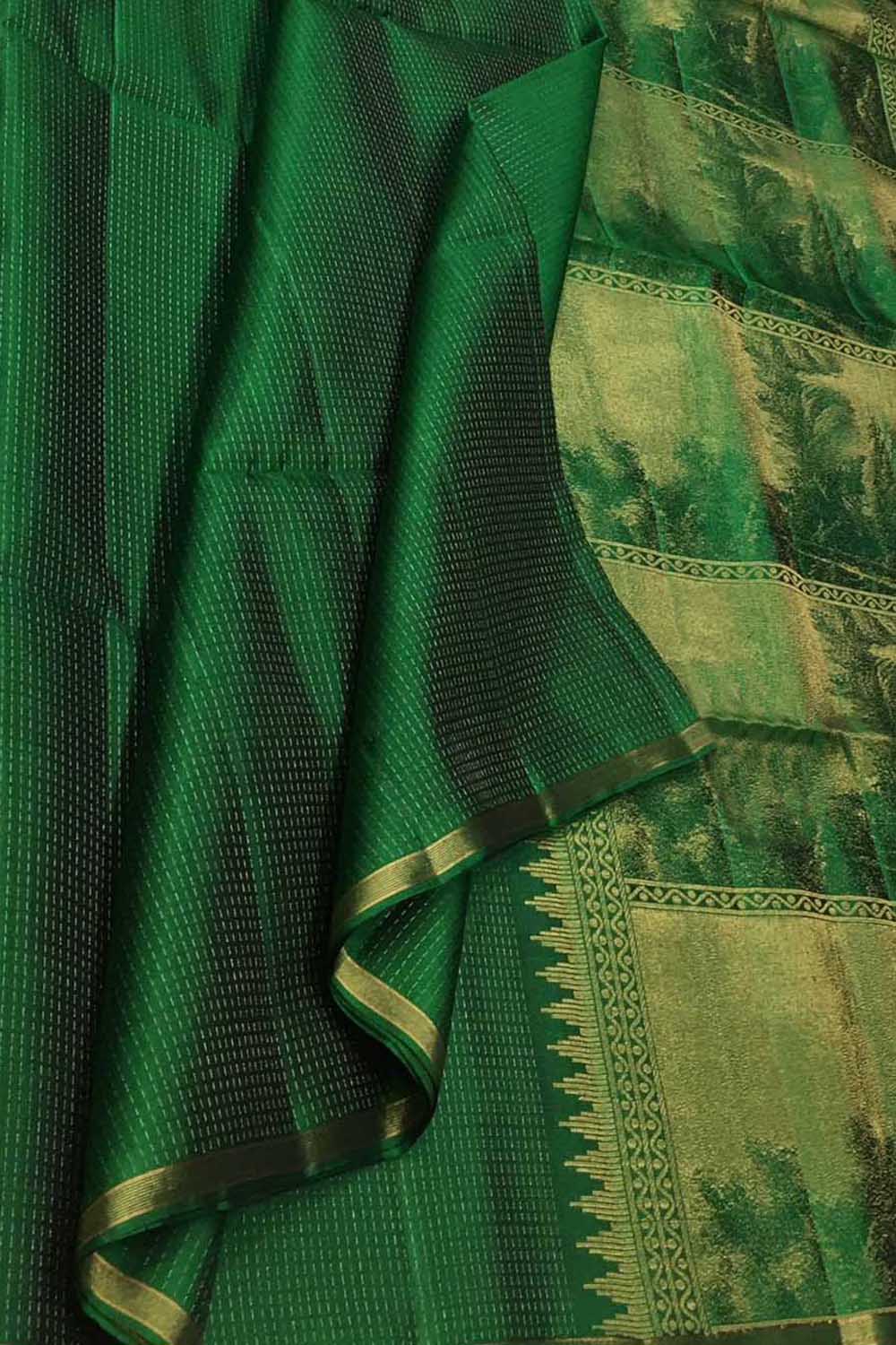 Green Handloom Kanjeevaram Pure Silk Saree - Elegant and Luxurious - Luxurion World