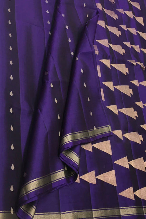 Blue Handloom Kanjeevaram Pure Silk Saree - Luxurion World