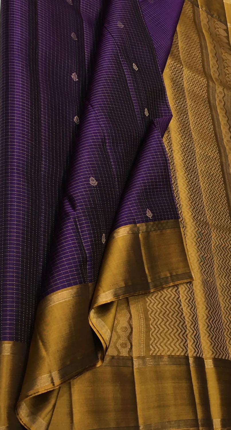 Blue Handloom Kanjeevaram Pure Silk Saree - Luxurion World
