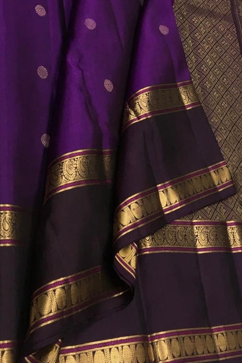 Purple Handloom Kanjeevaram Pure Silk Saree - Luxurion World