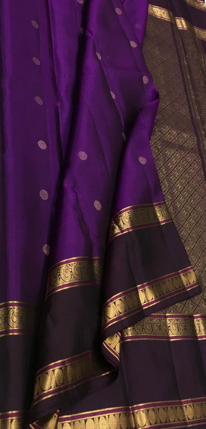 Purple Handloom Kanjeevaram Pure Silk Saree - Luxurion World