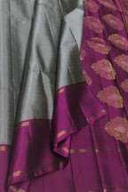 Grey lue Handloom Kanjeevaram Pure Silk Saree - Luxurion World