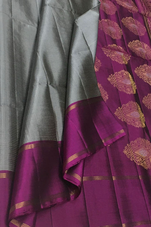 Grey lue Handloom Kanjeevaram Pure Silk Saree - Luxurion World