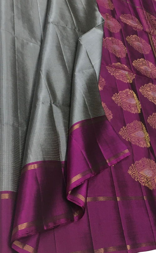 Grey lue Handloom Kanjeevaram Pure Silk Saree - Luxurion World