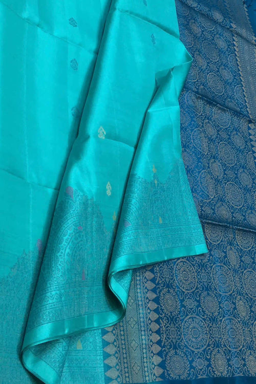 Blue Handloom Kanjeevaram Pure Silk Saree - Luxurion World