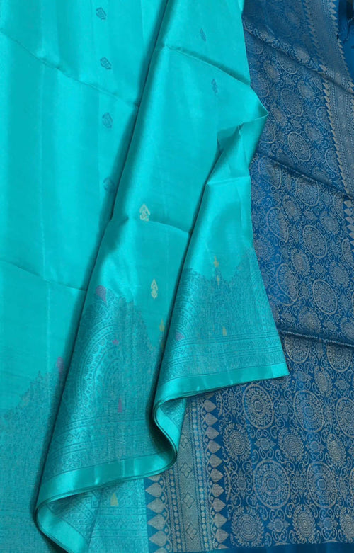 Blue Handloom Kanjeevaram Pure Silk Saree - Luxurion World