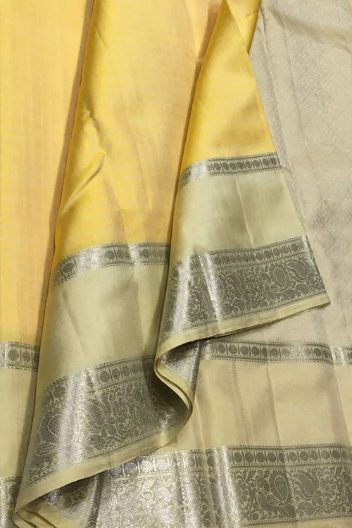 Yellow Handloom Kanjeevaram Pure Silk Saree - Luxurion World