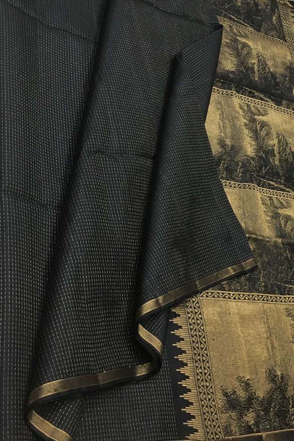 Black Handloom Kanjeevaram Pure Silk Saree - Luxurion World