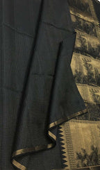Black Handloom Kanjeevaram Pure Silk Saree - Luxurion World