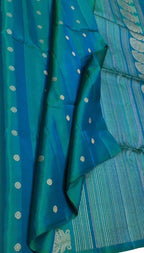 Blue Handloom Kanjeevaram Pure Silk Saree - Luxurion World