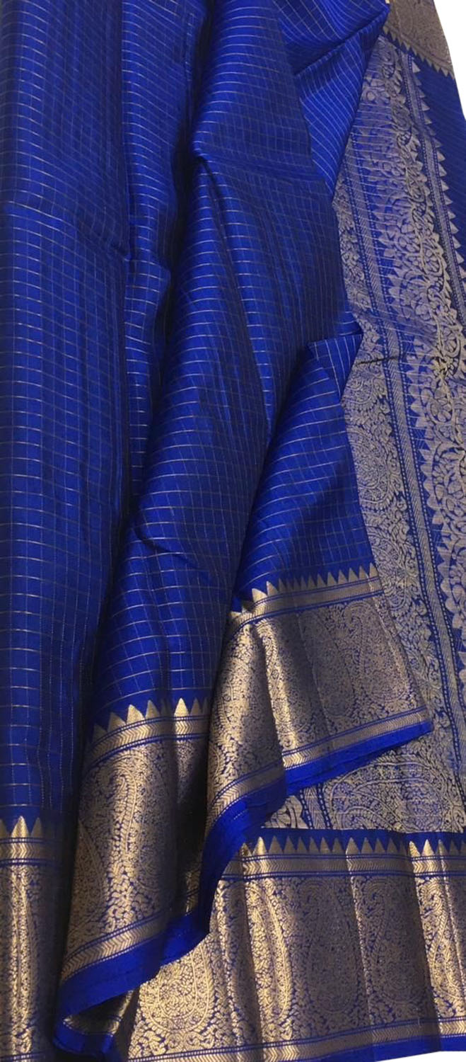 Blue Handloom Kanjeevaram Pure Silk Saree - Luxurion World