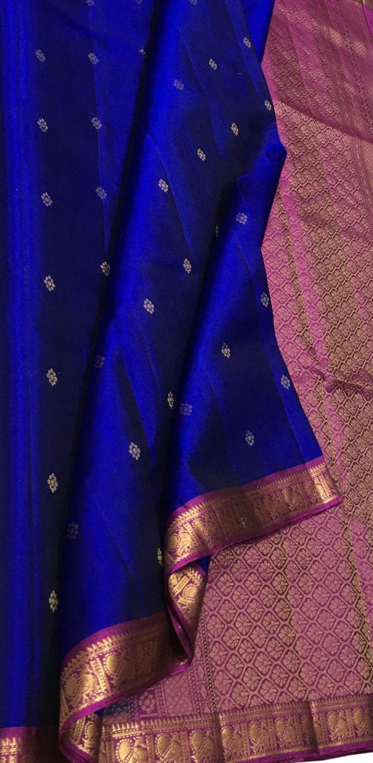 Blue Handloom Kanjeevaram Pure Silk Saree - Luxurion World