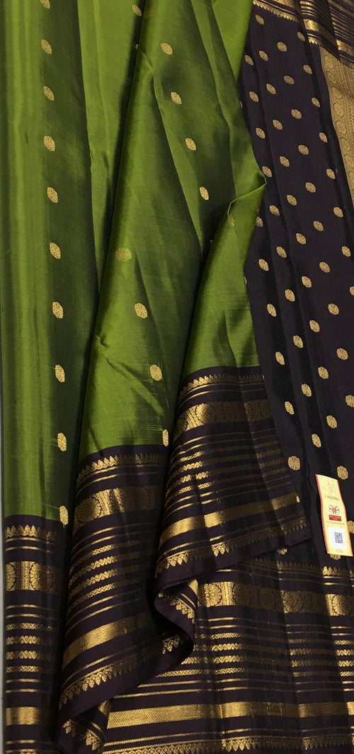 Green Kanjeevaram Pure Silk Saree — Parrot Mango Zari, Bridal